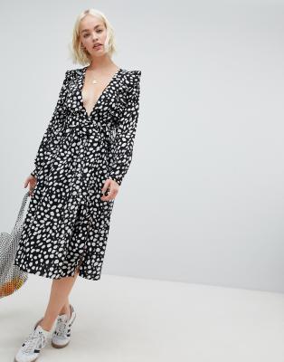 white spotted midi dress