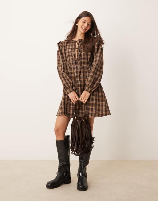 CHICME Women's Long Sleeve Shirt Dress - Bronzing Chevron Print, Turn-Down Collar, Tied Waist For Fall & Spring