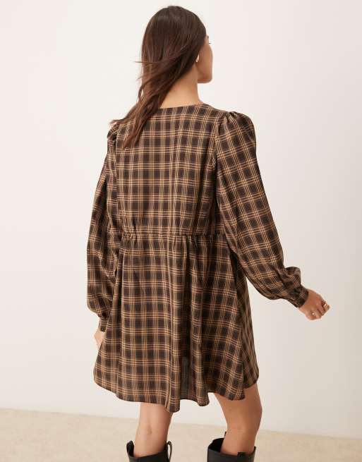 Glamorous long sleeve mini smock dress with front ties in pink