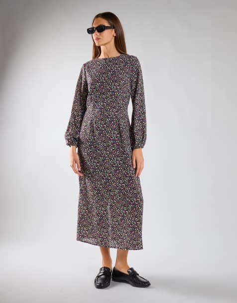 Glamorous Long sleeve mixi dress in multi splodge floral