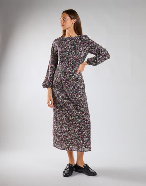 Glamorous Long sleeve mixi dress in multi splodge floral, 4 of 4