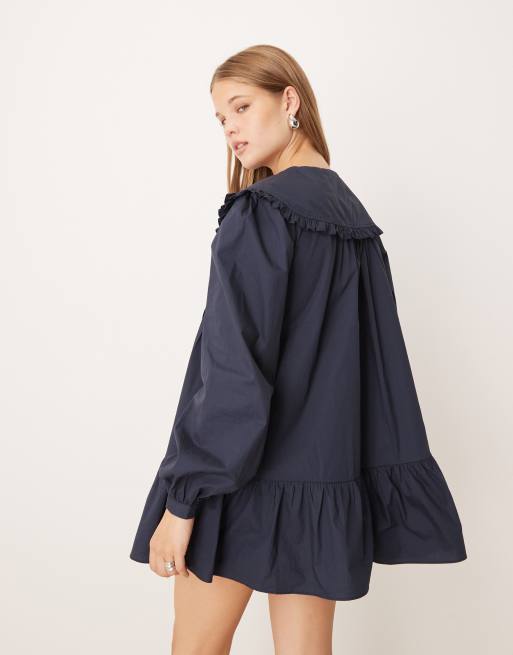 Glamorous long sleeve poplin pintuck shirt mini dress in navy | ASOS