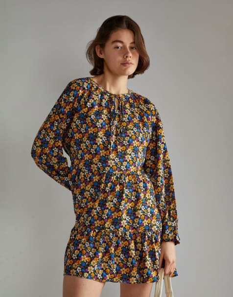 Glamorous Long sleeve shift mini dress in dark floral - view 1