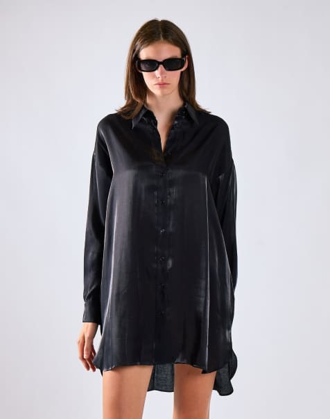 Glamorous Long-sleeve shirt dress in black