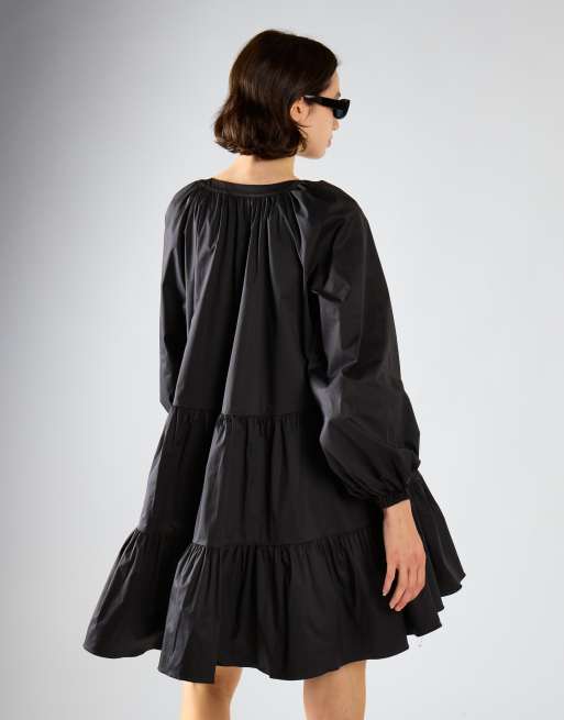Glamorous Long sleeve smock dress in black cotton, 2 of 4