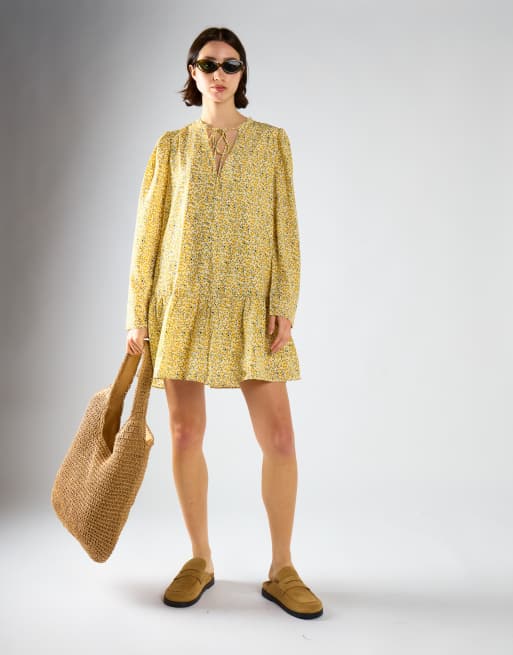 Glamorous Long sleeve smock dress in citron ditsy floral, 2 of 4