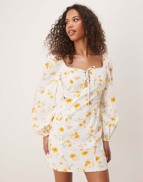 Glamorous long sleeves mini dress in marigold floral