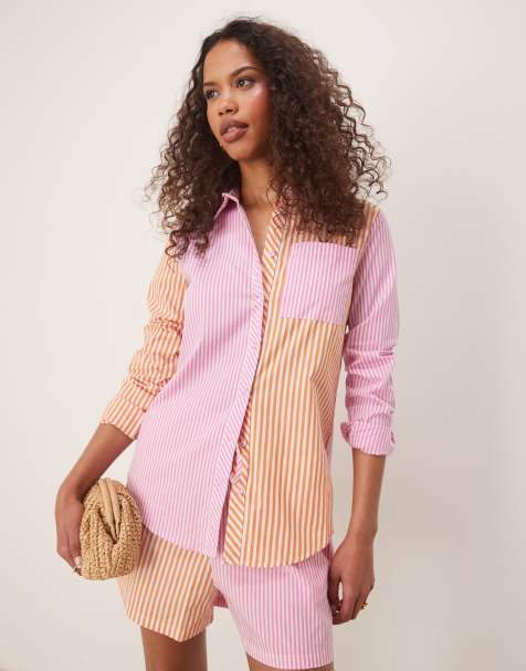 Glamorous Long sleeves shirt in orange pink stripe - view 1