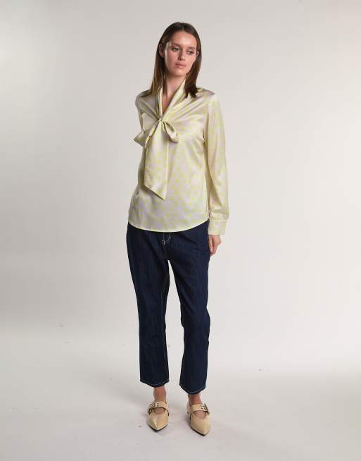 Glamorous Long sleeves tie front tops in yellow polka dot