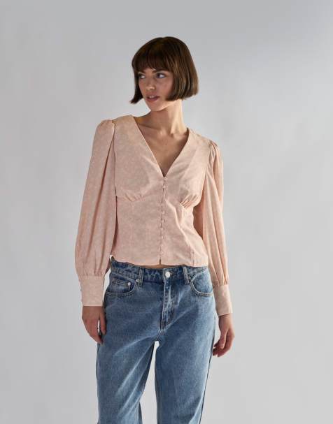 Glamorous Long sleeves tops in peach ditsy