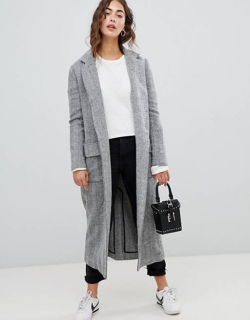 Glamorous longline coat in herringbone | ASOS