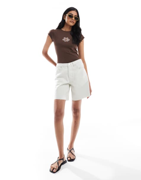 Glamorous longline denim shorts in bleach white
