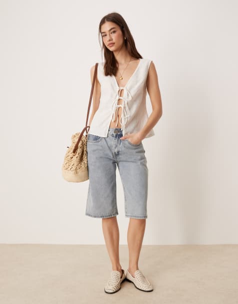 Glamorous Longline denim shorts in dirty vintage blue - view 1