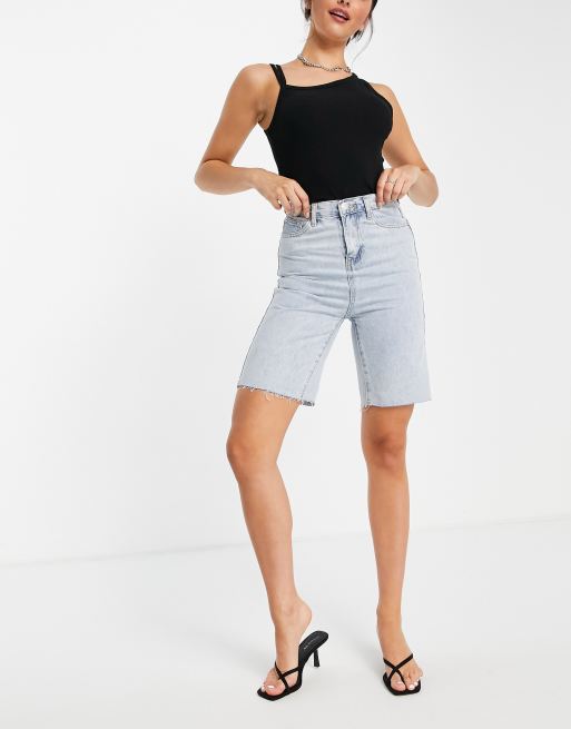 Glamorous - Longline-denimshorts i stenvask