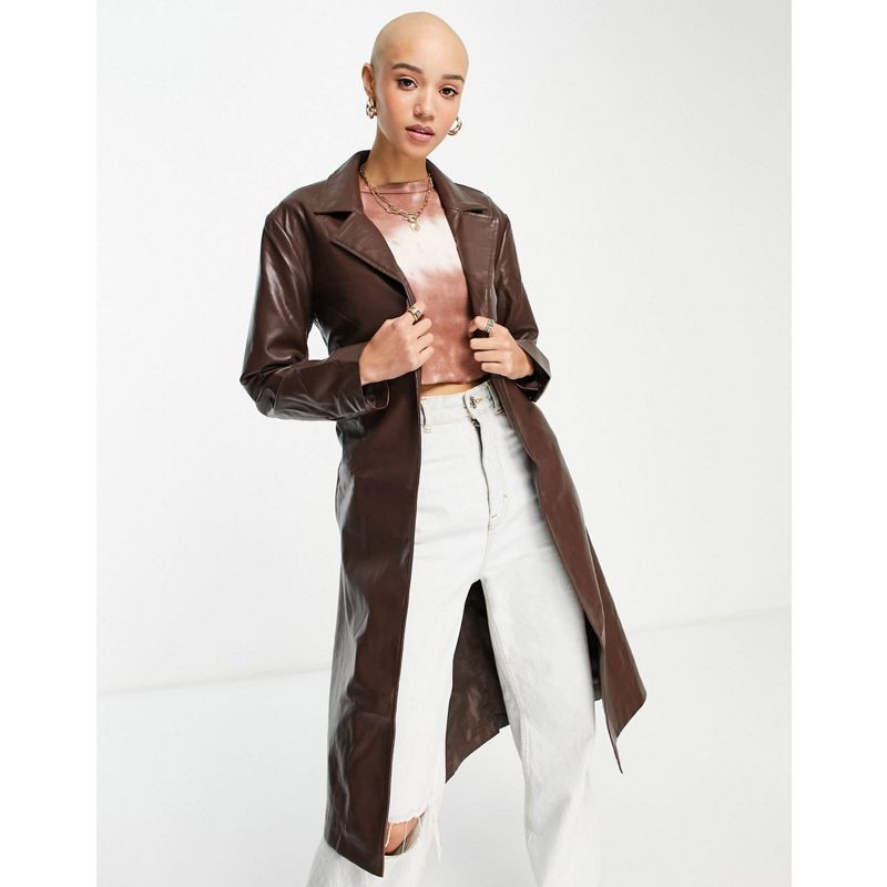 Glamorous – Longline-Jacke aus PU in Braun