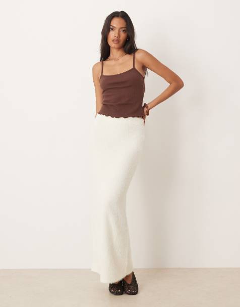 Glamorous Loose fit knitted maxi skirt in cream