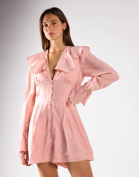 Glamorous Loose long-sleeve-playsuit in peach pink - view 1
