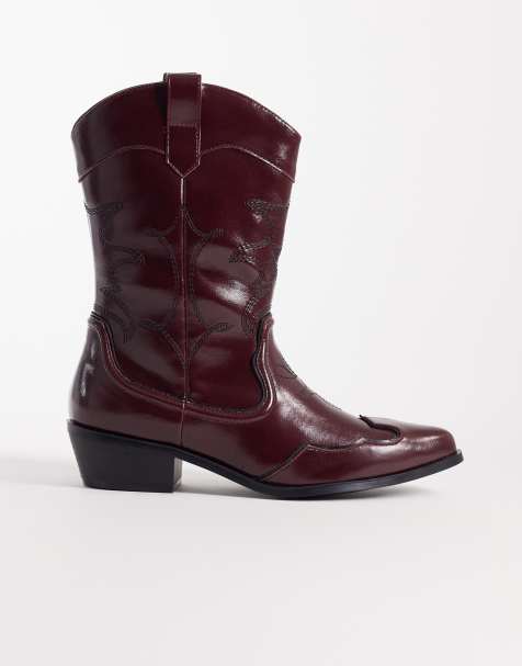 Glamorous low ankle cowboy boots in burgundy - view 1