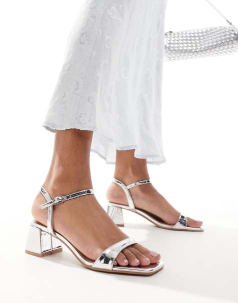 Glamorous low block heel sandals in silver - view 1