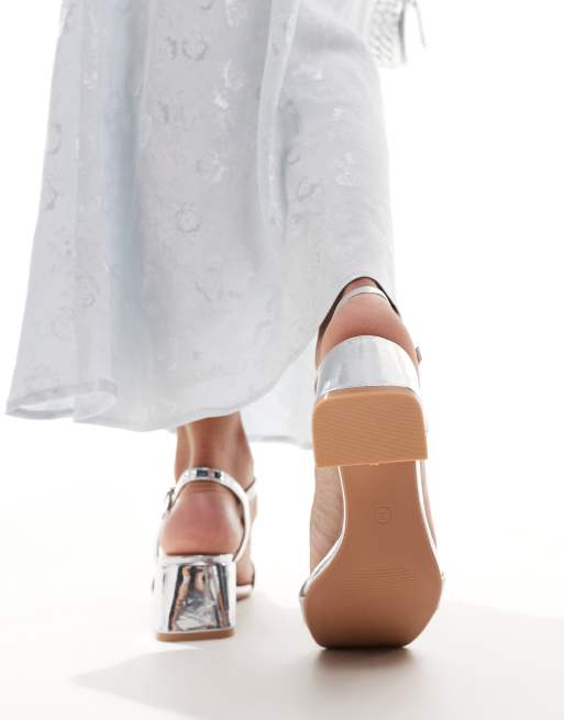 Glamorous low block heel sandals in silver | ASOS