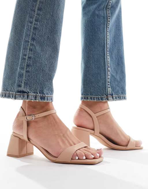 Glamorous low block heeled sandals in beige