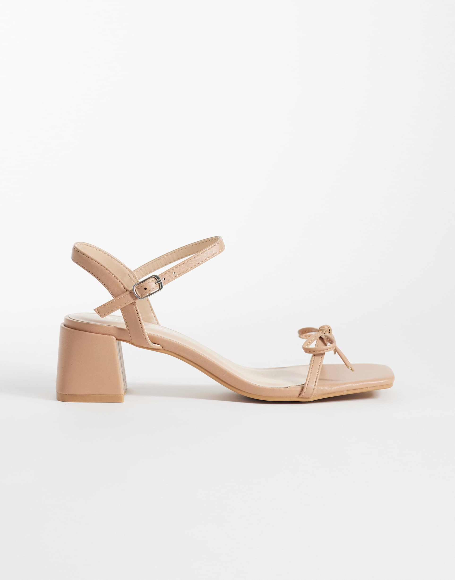 glamorous low block heeled sandals in beige