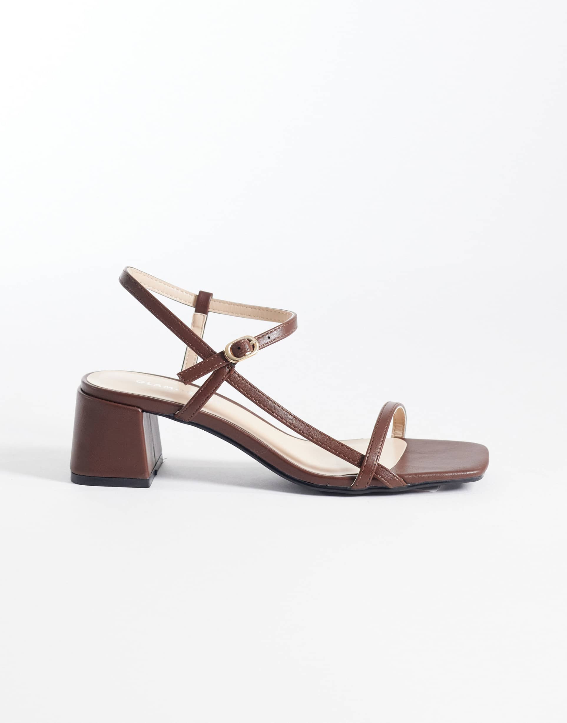 glamorous low block heeled sandals in chocolate brown