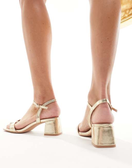 Gold sandals low sales block heel