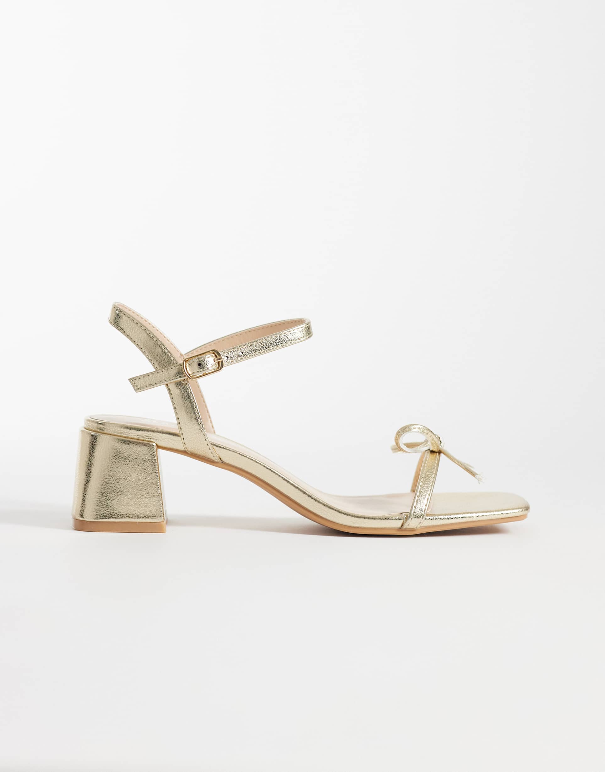 glamorous low block heeled sandals in gold