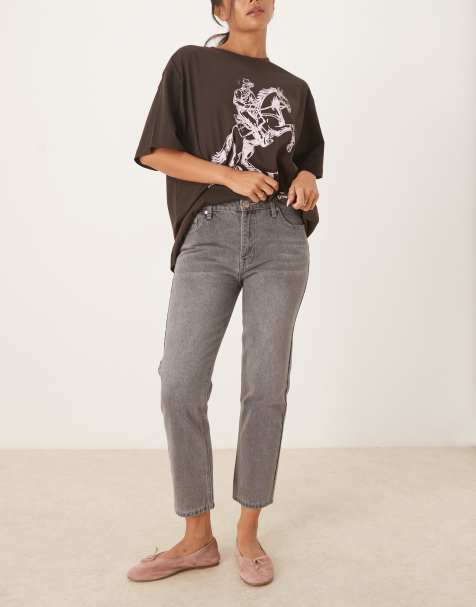 Glamorous Low-Rise Cropped Jeans in grey wash - view 1