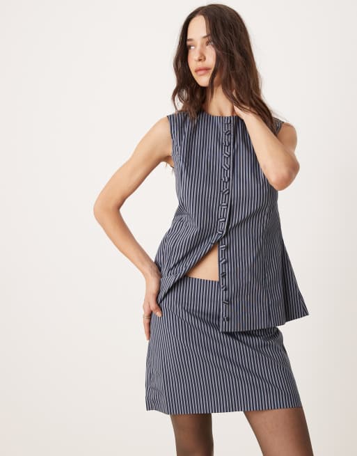 Glamorous low rise mini skirt in dark navy stripe (part of a set)
