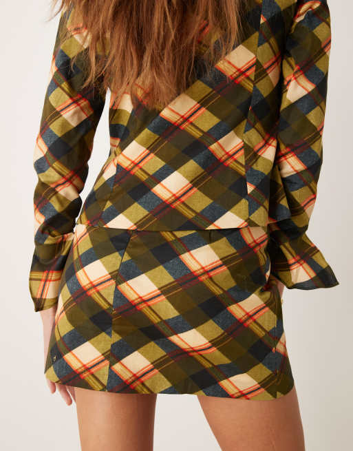 Glamorous low rise mini skirt in red khaki tartan - part of a set, 4 of 5