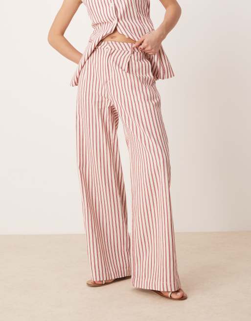 Glamorous low rise straight leg cotton pants in red stripe - part of a set, 2 of 5