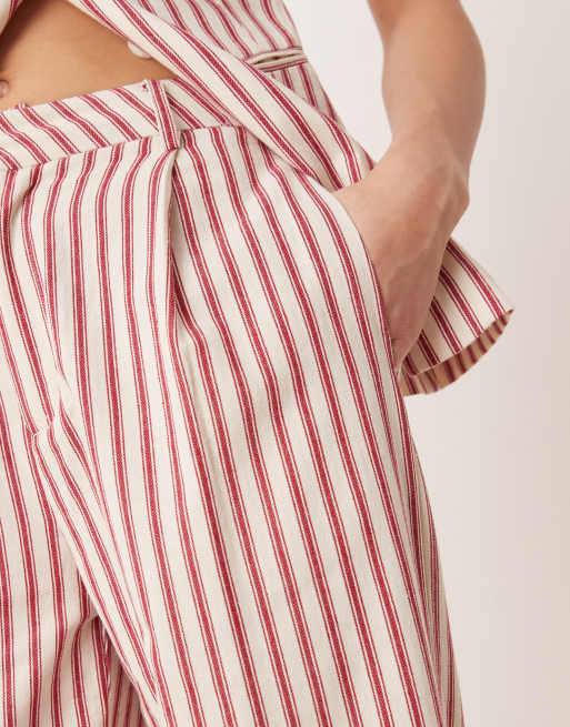 Glamorous low rise straight leg cotton pants in red stripe - part of a set, 3 of 5