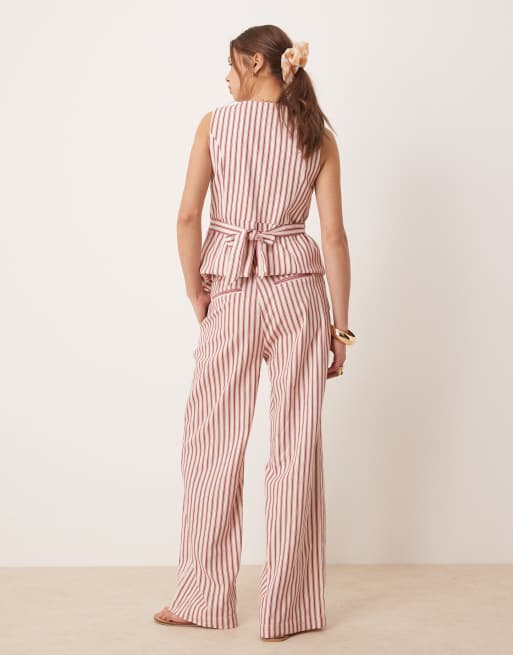 Glamorous low rise straight leg cotton pants in red stripe - part of a set, 5 of 5