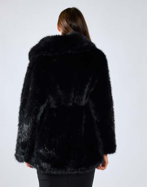 Glamorous Luxe faux fur belted coat in black, 2 of 4