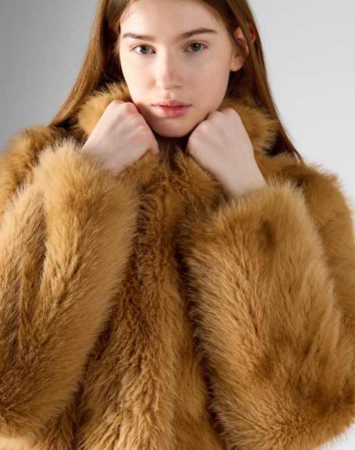 Glamorous Luxe faux fur longline coat in tan mottled fur, 3 of 4