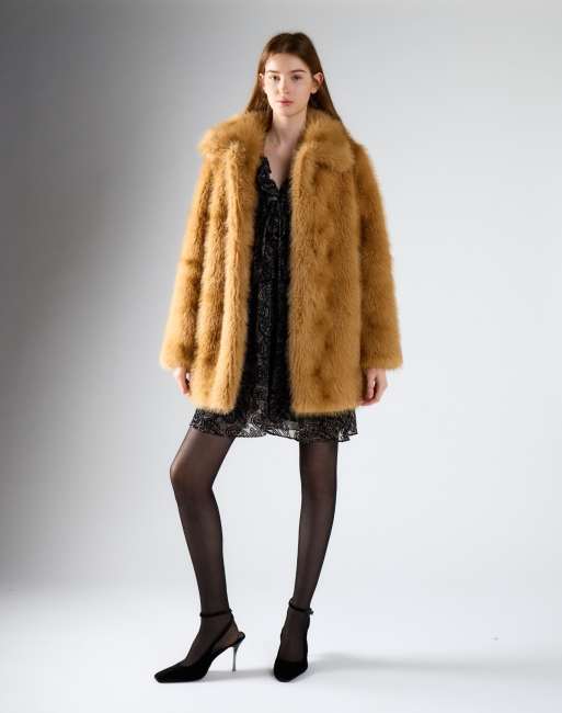 Glamorous Luxe faux fur longline coat in tan mottled fur, 4 of 4