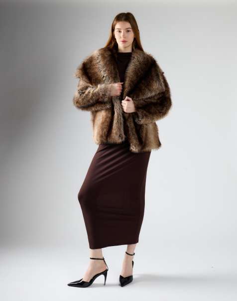 Glamorous Luxe faux fur shawl collar jacket in brown stripe fur - view 1
