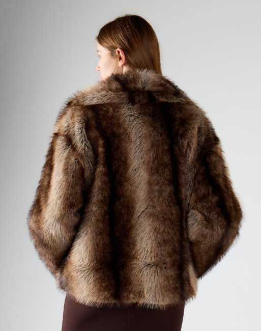 Glamorous Luxe faux fur shawl collar jacket in brown stripe fur, 2 of 4