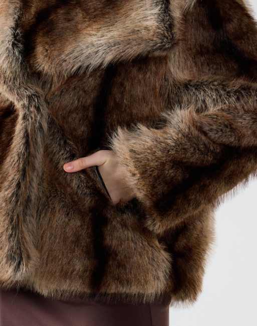 Glamorous Luxe faux fur shawl collar jacket in brown stripe fur, 3 of 4