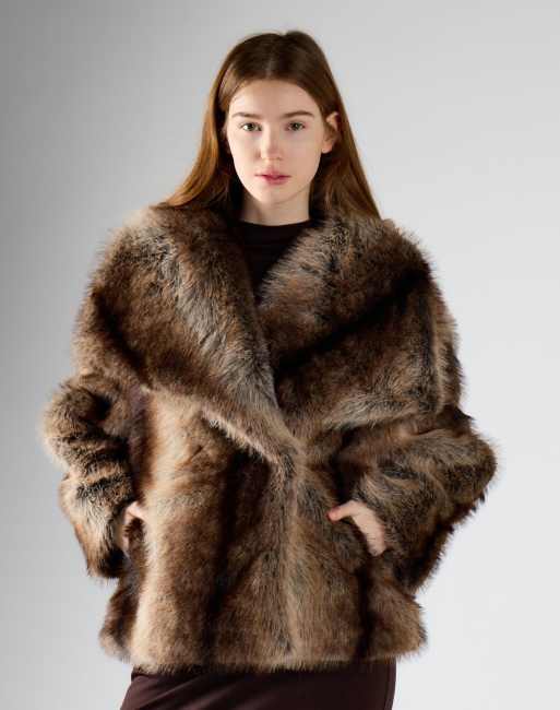 Glamorous Luxe faux fur shawl collar jacket in brown stripe fur, 4 of 4