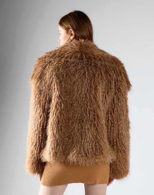 Glamorous Luxe shaggy faux fur jacket in light brown fur, 2 of 4