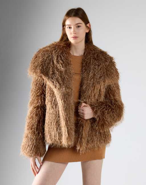 Glamorous Luxe shaggy faux fur jacket in light brown fur, 4 of 4