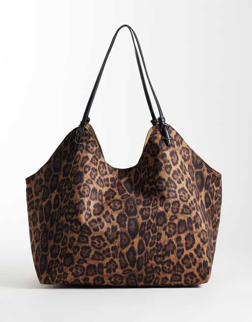 Glamorous luźna torba typu tote w brązowy wzór leopardzi, 4 z 4