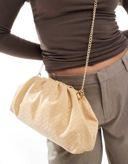 Glamorous - Lysegul flettet clutch-taske med crossbody-rem, 3 af 4