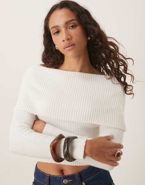 Glamorous - Maglione bianco oversize con scollo Bardot - view 1