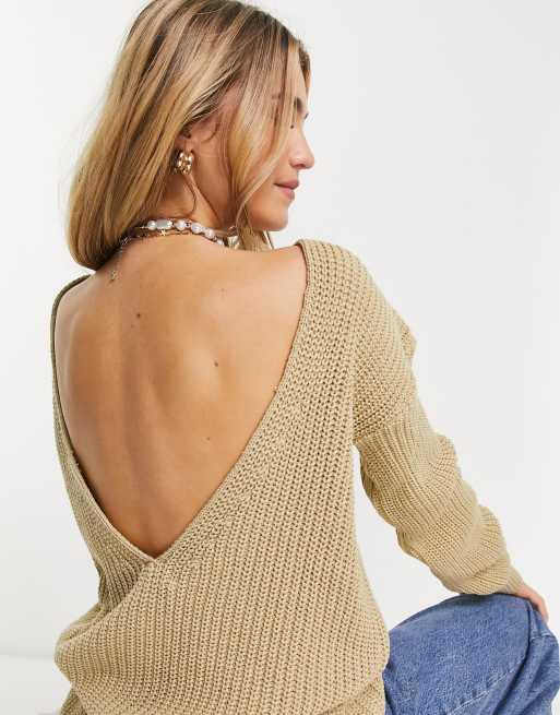 Glamorous Maglione color avena con scollo sulla schiena