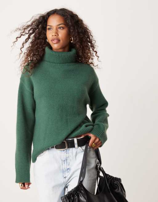 Glamorous Maglione con collo alto in maglia verde scolastico extra largo ASOS