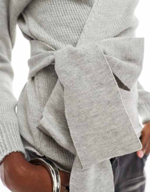 Glamorous - Maglione lavorato color grigio mélange allacciato sul davanti, 3 di 4